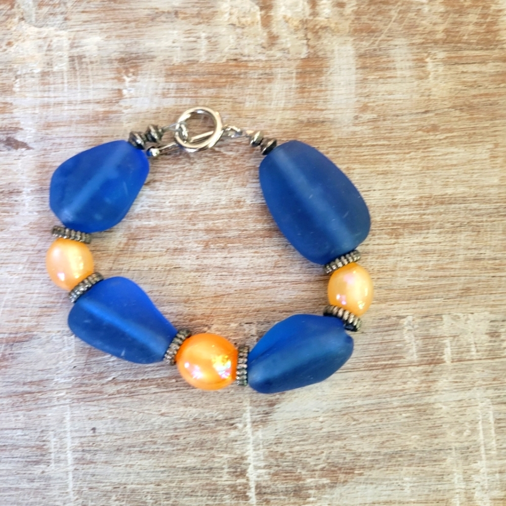 Glass bracelet blue and orange - Picture 1 of 4